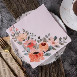 3 Paper Napkins for Decoupage / Tea Parties - Orange Peach Tone Peony & Vines - Foto 1 di 6