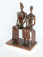 HENRY MOORE "King and Queen" Authentic Bronze Sculpture Signed With Marble Base.