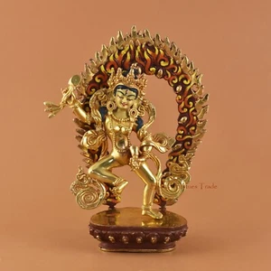 Estatua de cobre Damaru Jogini tallada a mano con incrustaciones de oro Patan Nepal - Imagen 1 de 5