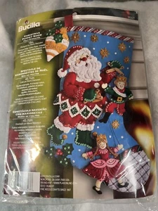 Bucilla Felt Handmade Finished Christmas Stocking 18”. Christmas Puppet Show - Picture 1 of 1