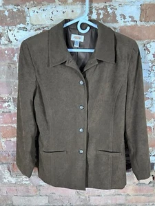 Talbots Button Up Faux Suede Blazer Jacket Shoulder Pads Lined Pockets Women’s M - Picture 1 of 4