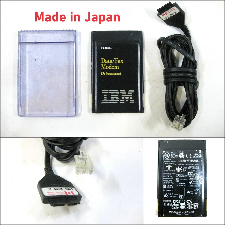 IBM V34 International Data Fax Modem PCMCIA Card with Connector Cable - Image 1 of 1