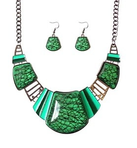 Juego de collar y pendiente verde y negro, conjunto de cuello grande llamativo para mujer Nuevo - Imagen 1 de 6