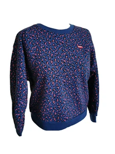 Levi's ladies crop top sweatshirt blue with pink animal print Size S Small - Picture 1 of 10