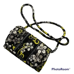 Cotton Crossbody Credit Card, Wallet & ID Window Black Multicolor Print 8x4.5x1” - Picture 1 of 6