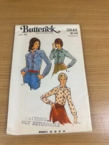 3839 Butterick Misses' Buttoned Shirt Pattern Pointed Collar Long Sleeves Sz 40 - Picture 1 of 4