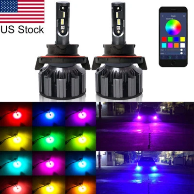 2pcs H13 9008 RGB LED Multicolor Headlight High Low Beam Light Bulbs For Ford - Image 1 of 4