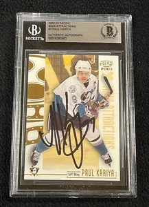 Tarjeta de atracciones principales del Pacífico firmada por Paul Kariya 2002/03 #1 certificada por BAS - Imagen 1 de 2