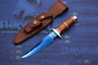 CUSTOM HANDMADE D2 STEEL BLUED BLADE SOG RECON BOWIE KNIFE WITH LEATHER SHEATH
