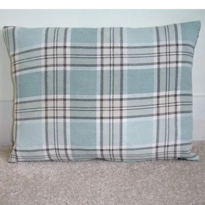 12x16 Duck Egg Cushion Cover Plaid Check Zip Grey Cream Oblong Tartan 16x12 - Image 1 of 4