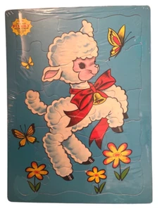 Vintage Prancing Baby Lamb Picure Frame Tray Puzzle - Picture 1 of 2