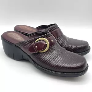 Zoccoli Clarks Artisan pelle bordeaux mules donna 9 m fibbia zeppa tessuto scarpe - Foto 1 di 9