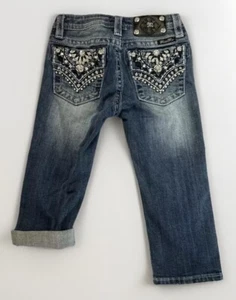 Miss Me Girls Cuffed Capri Blue Denim Jeans Size 10 CUTE Bling - Picture 1 of 7