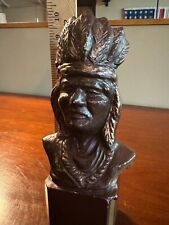 Vintage Antique Chalkware Native American Chief Bust Head Dress Feathers Tobacco