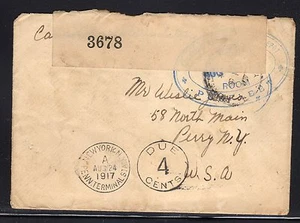 Great Britain Purfleet Canada Ship Depot Postage Due to US Censor 1917 a995 - Picture 1 of 2