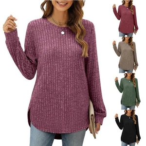 Womens Holiday Loose Jumper Tops Ladies Casual Plain Pullover Blouse Plus Size - Picture 1 of 12