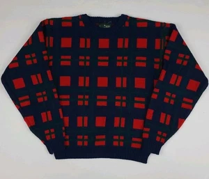 Vintage 80s Boundary Waters Multicolor Plaid Knit Sweater Acrylic Crewneck USA S - Picture 1 of 5