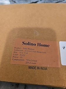 Solino Home Linen +Cotton Blend Table Runner 14 x 72" Hemstitch Ivory New w/box - Picture 1 of 8
