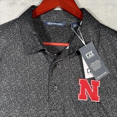 Nebraska Cornhuskers Shirt Mens L Black NCAA Football Polo Performance Floral - Image 1 of 4