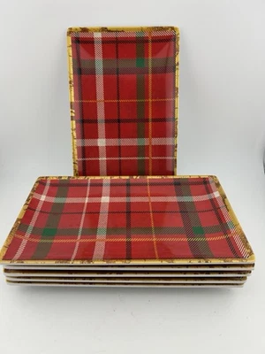 6 platos de aperitivo a cuadros rojos de melamina para casa y jardín ~ vacaciones Navidad otoño ~ oblongos Foto 1 de 4