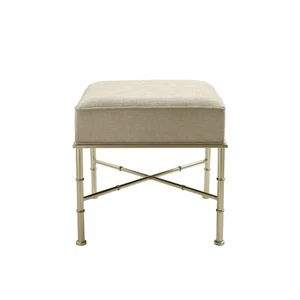 Ottoman Cream Linen with Champagne Legs Footrest Cushioned Seat Accent Chair - Picture 1 of 10