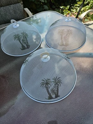 Set Of 3 Vintage Retro Picnic Mesh Screen Food Dome/ Palm Tree - Image 1 of 4
