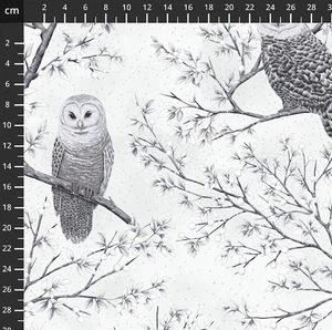 Fat Quarter Hoffman Midnight Perch Owl Hoot Tree Leaves Berries Metallic Fabric - Picture 1 of 4