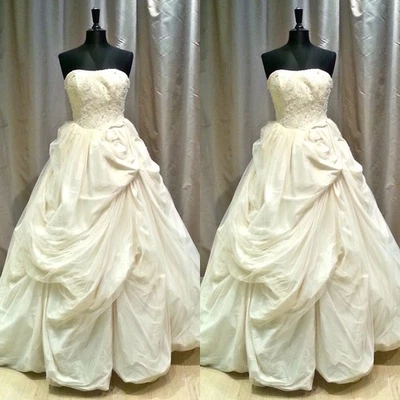 Vintage Wedding Dresses Strapless Beading Ruched Retro Sweep Train Bridal Gowns - Image 1 of 4