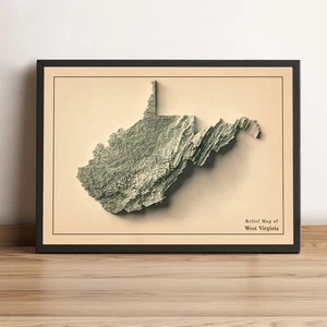 West Virginia Karte, West Virginia 2D Reliefkarte - 2D Flachdruck - Bild 1 von 9
