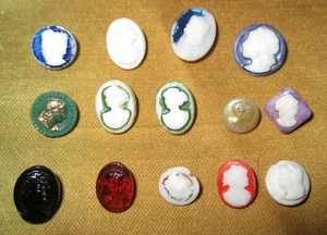 LOTE 14 BOTONES ANTIGUOS VINTAGE - PEQUEÑOS CAMAFEOS DE CRISTAL - ÁMBAR - NEGRO - BLANCO ++ - Imagen 1 de 8