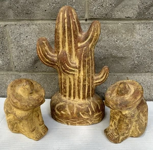 Arte popular de mediados de siglo adormecido desierto mexicano cactus redware cerámica decoración de jardín - Imagen 1 de 7