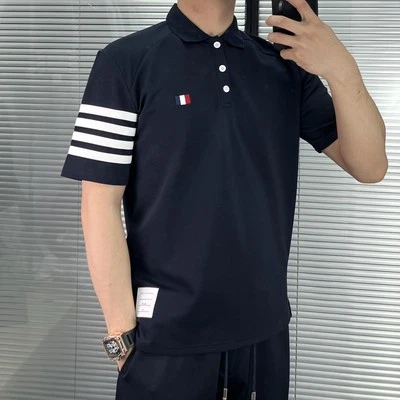 Thom Browne Men/women's Short-sleeved Embroidered Striped Lapel Collar Shirt - Image 1 of 4