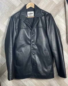 Schott Vintage 90s Cowhide Leather Button Jacket/Car Coat Small Beautiful - Picture 1 of 18