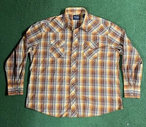 Wrangler XXL 2XL Orange Plaid S/S Pearl Snaps Western Cowboy Rodeo Shirt - Picture 1 of 11