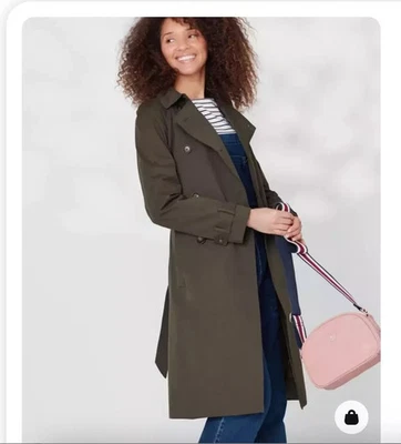 Joules khaki TRENCH COAT 'EVITA' water resistant mac UK 12 new - Image 1 of 4