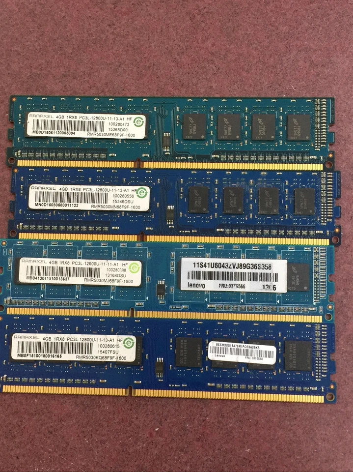 Ramaxel 16GB (4x4GB) PC3L-12800u DDR3-1600MHz 1Rx8 - Image 1 of 4