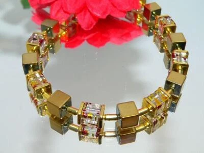 Armband Glas Schmuck Modeschmuck Würfel marmoriert rot gold 068e - Bild 1 von 4