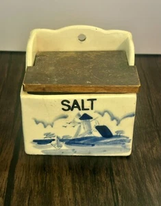 Antiker, hängender Salzkasten mit Holzdeckel, Delfter Blau-Weiß - Bild 1 von 11