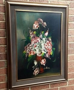 Large Lovely Original Oil Painting of Bunch of Vibrant Flowers in Vase - Picture 1 of 12
