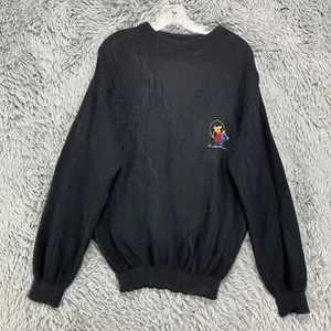 VTG Jantzen Golf Sweater Men's L Black Knit Embroidered Pullover Argyle - Picture 1 of 11