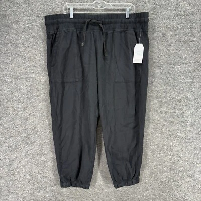 Pantalones de chándal New Time And Tru para mujer 2XL negros tiro alto cordón frente plano Foto 1 de 4