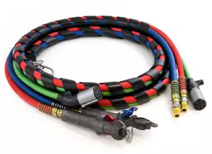 15' 3-IN-1 WRAP 7 WAY ELECTRICAL GREEN ABS TRAILER CORD & AIR LINE HOSE GLADHAND - Picture 1 of 5