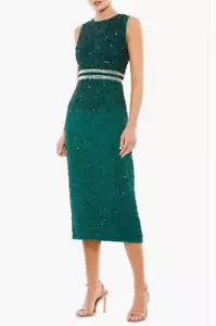 Abito da cocktail midi tubino senza maniche con paillettes Mac Duggal (taglia 16) - Foto 1 di 3