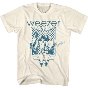 Weezer Blue Checkered Band & Guitars Photo Men's T Shirt Rock Music Merch - Picture 1 of 3