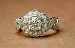 2.50 CT Round Cut Natural Moissanite Halo Engagement Ring In 925 Sterling Silver - Picture 1 of 5