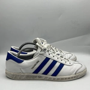 Adidas Hamburg Men Size 10 White/Bold Blue Leather Low Top Sneakers Shoes BY9758 - Picture 1 of 13