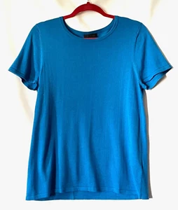 Saks Fifth Avenue Silk Cashmere Sweater Women’s M Blue Short Sleeve Tee - Picture 1 of 5