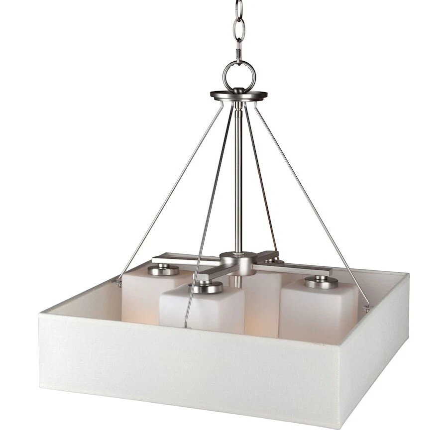 Forte Lighting 4-Light Square Foyer Pendant, Nickel/Satin Opal - 2658-04-55 - Image 1 of 1