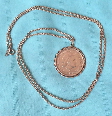 Münze Münzanhänger 2 1/2 Gulden Juliana Niederlande 1963 mit 835 Silber Kette - Bild 1 von 4