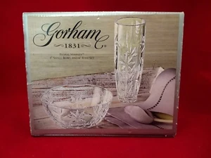 GORHAM CHRYSTAL FLORAL MAJESTY BOWL & VASE SET- Nuevo - Imagen 1 de 7